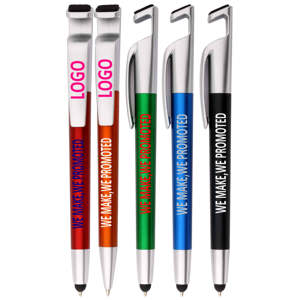 Bolígrafo con logotipo personalizado multifuncional 4 en 1, bolígrafo Stylus con soportes para teléfono móvil y limpiadores de pantalla - Product Image 3