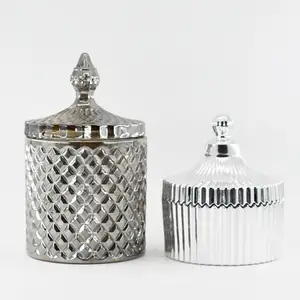 Stoples Lilin Kaca Kristal Mewah Kosong Berusuk Krom Unik Tahan Panas untuk Pembuatan Lilin dengan Sentuhan Metalik