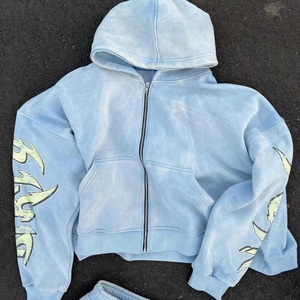 Sudadera con Capucha Holgada de Algodón, Estampada Personalizada al por Mayor, Bordada, Desgastada, con Cremallera, Estilo Antiguo, Moderna - Product Image 4