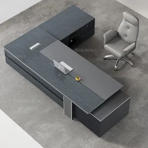 Mesa executiva de ceo luxuosa moderna forma de l, mesa de escritório de alta tecnologia, mesa de gerenciamento de móveis de escritório