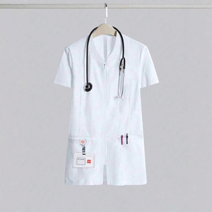 Ensembles de gommage médical été nouvelles femmes mince mode deux pièces à manches courtes hôpital vêtements de travail <span class=keywords><strong>blanc</strong></span> médecin gommage uniforme - Product Image 4
