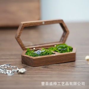 Hexagon Wooden Jewelry <b>Box</b> With <b>Mirror</b> For Rings Storage Desktop Organizer Retro Color Solid Wood Design - Product Image 3