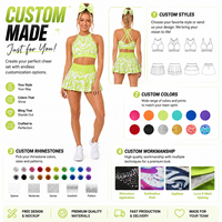 Ensemble d'entraînement de cheerleading personnalisé avec imprimé tourbillon, col montant halter, dos croisé en X, ceinture à strass et jupe plissée – Tenue d'entraînement d'équipe