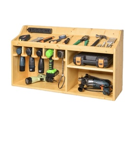 Large Garage Power Tool Organizer, Bamboo Wood Wall Mount Workshop Tool Storage Cabinet