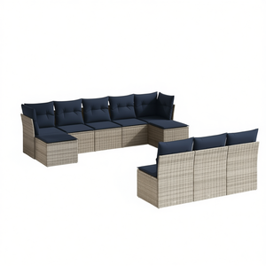 Gray Poly Rattan Patio <b>Sofa</b> Set 10 Piece With Cushions Outdoor <b>Garden</b> Furniture Contemporary Design - Product Image 1
