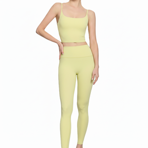 Conjunto de Yoga con Control de barriga personalizado de alta calidad, ropa de entrenamiento para gimnasio, conjunto de Yoga para mujer, sujetador sin mangas de Color sólido transpirable de 2 piezas - Product Image 1