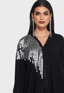 Nouveau modèle d'abaya de Dubaï abaya de luxe ouverte sur le devant avec sequins noirs pour femmes musulmanes - Product Image 4