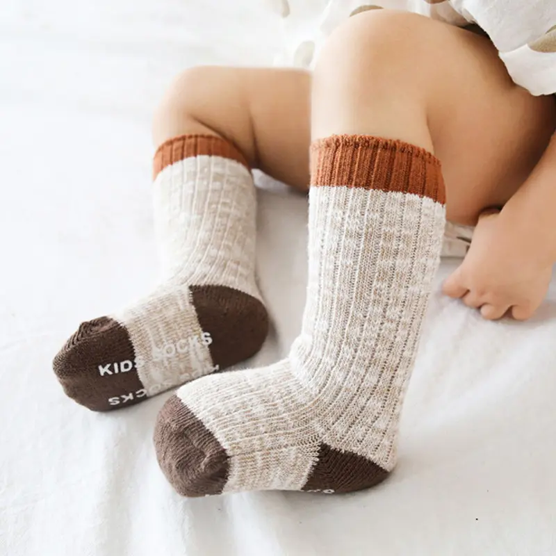 ถุงเท้าไหมพรมหนาสำหรับเด็ก,ถุงเท้าพื้นกันลื่นสีพื้นกันหนาวสำหรับเด็กทารกเด็กผู้ชายเด็กผู้หญิง