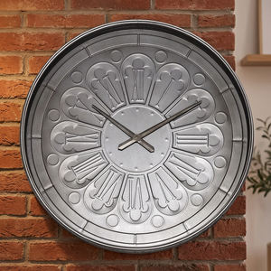 Vintage Retro 80 cm <b>Metal</b> <b>Wall</b> <b>Clock</b> <b>Large</b> Still Life Pattern Single Face Quartz Rustic Needle Design Battery Operated 30mm - Product Image 3