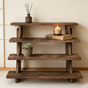 Multi Tiered Wooden Display Rack 4 Layers Brown Standing Type Multipurpose <b>Desktop</b> Storage <b>Shelf</b> for Plants and Decor - Product Image 1