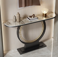 Table de console murale semi-circulaire de luxe en pierre pour hall d'entrée, style chinois minimaliste, nouvelle collection