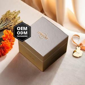 Boîte d'emballage de bijoux en feuille d'or avec logo personnalisé et finition en relief pour présentation de cadeaux - Product Image 1