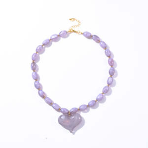 Collana con Ciondolo a Cuore Grande <span class=keywords><strong>in</strong></span> <span class=keywords><strong>Resina</strong></span> Colorata, Gioiello Semplice e alla Moda <span class=keywords><strong>in</strong></span> Acciaio Inossidabile per Donne - Product Image 3