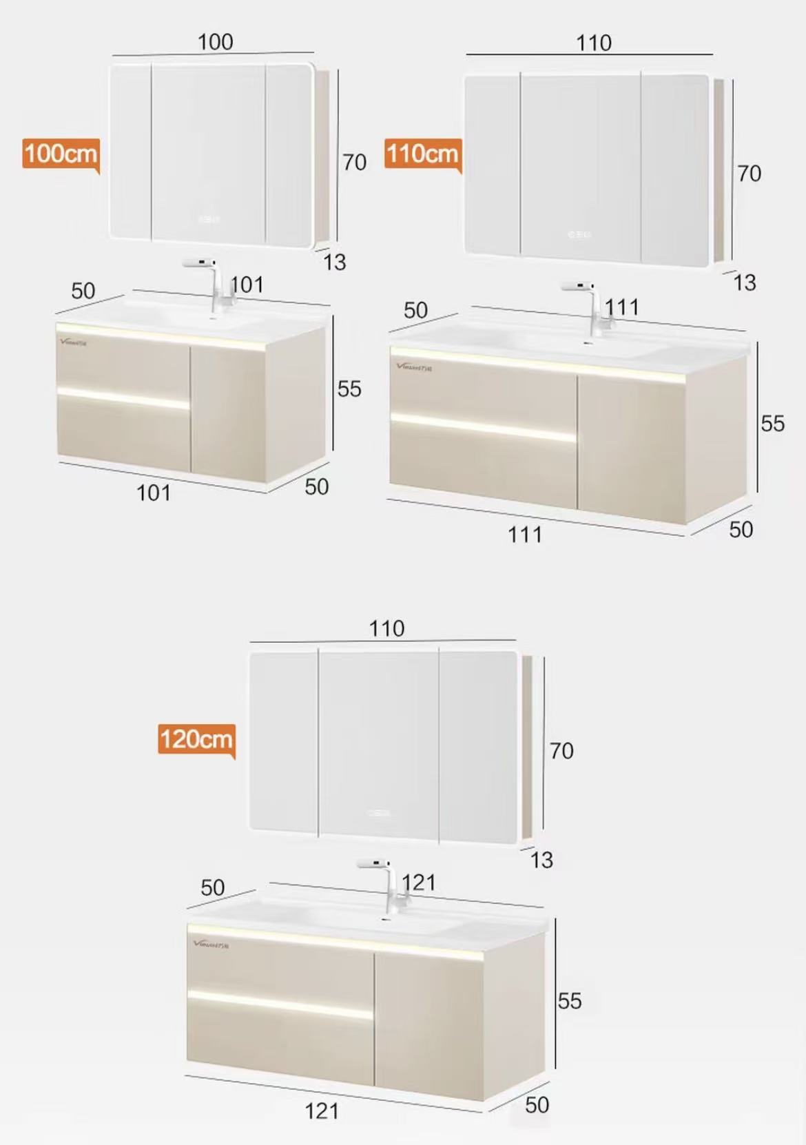 Mueble de baño de 110 cm + espejo inteligente