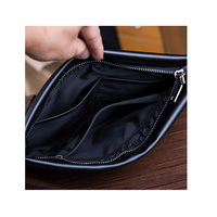 Tas Tangan Pria Kulit PU Hitam Kapasitas Besar Tahan Air, Dompet Kunci, Dompet Koin Harga Terjangkau, Tempat Kartu Identitas, Bahan Poliester Panjang