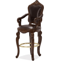 Klassisches Vintage Bar-Theken-Esszimmer-Set mit Leder-Barhockern Holzrahmen Amerikanisches Luxus-Bar-Set