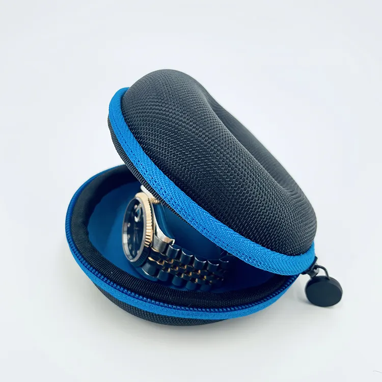 Pabrik desain baru kulit PU tunggal portabel pelindung kecil logam dan karet EVA kotak Jam & casing tas Oxford