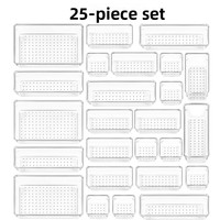 Boîte de rangement en plastique JX, 25 pièces, transparente, pour cuisine, bureau, cosmétiques, articles divers, organisation par séparation