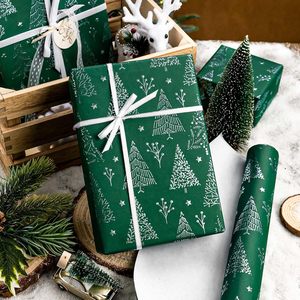 Christmas Wrapping Paper Roll 17in x 27ft Green Foil Tree Star Design Holiday Gift <b>Wrap</b> Recyclable Single Side Craft Use - Product Image 2