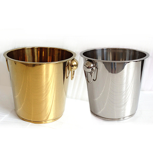 Seau à champagne en acier inoxydable avec poignées latérales, finition or et argent, refroidisseur de boissons pour bar, hôtel, fêtes et événements - Product Image 3