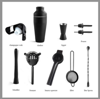 10 pièces fournisseur de bouteilles noires mates Cocktail Shaker Bar Tools Wine Mixer Set