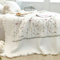H Exit Ensemble de housse de couette d'été en mousseline style blogueuse coréenne Instagram, matelassé, féminin, en fibre synthétique lavée, bords volantés, double