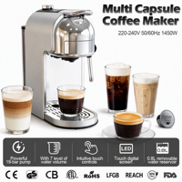 Machine à expresso à écran tactile, réservoir d'eau de 1 L, pression de 19 bars, buse vapeur, réglage du volume en 7 niveaux, cafetière