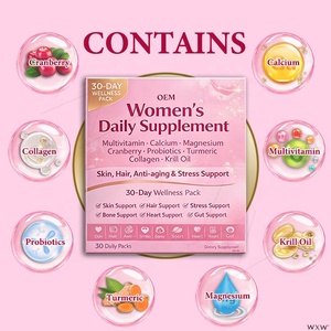 Suplemento Multivitamínico Diario para Mujeres, Paquete <span class=keywords><strong>de</strong></span> 30 Días, Colágeno, Aceite <span class=keywords><strong>de</strong></span> Krill, Arándanos, Probióticos para la Piel y el Cabello, Antienvejecimiento, Apoyo para el Estrés - Product Image 4