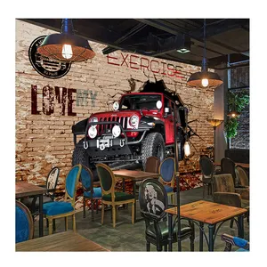 KOMNNI Personalizado 3D Estéreo Coche Rojo Pared Rota Ladrillo Papel Tapiz Café Restaurante Niños Dormitorio Mural