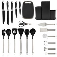 Ensemble de vaisselle 20 pièces en silicone avec manche en acier inoxydable et seau de rangement en acier inoxydable pour la cuisine
