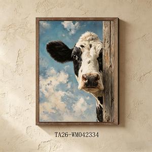 Juego de 3 Cuadros Decorativos Rústicos de Animales de Granja: Vaquero del Oeste, Gallina, Vaca Highland, Vaca Holstein, Decoración Divertida para Casa de Campo - Product Image 3