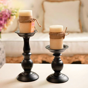 Set of 2 <b>Black</b> Wooden <b>Candle</b> Holders for <b>Pillar</b> <b>Candles</b> Elegant Decorative <b>Candle</b> Stand with Pedestal Design Classic Table Decor - Product Image 2