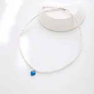 Hot Sale Millet Imitation Pearl Women's Necklace Choker With Colorful Love Pendant Summer Beach Wind Necklace