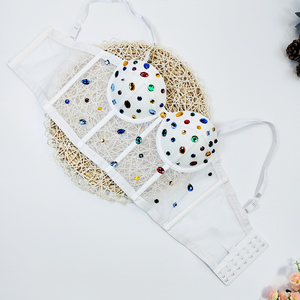 BL44 Sexy Top Corsetto <span class=keywords><strong>Trasparente</strong></span> in <span class=keywords><strong>Tulle</strong></span> con Cristalli per Donne, Bustier con Strass Colorati - Product Image 3