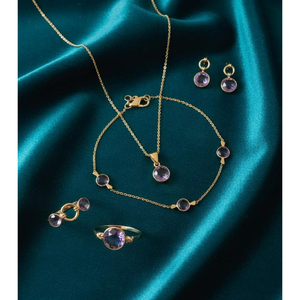 18KT Gold Solitaire Amethyst Pendant Necklace Minimalist Bezel Set <b>Purple</b> Gemstone Fine Jewelry Necklace - Product Image 1