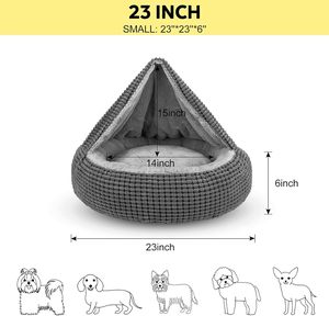 Hondenbed Met Aangehechte Deken Voor Kleine Honden Of Katten Zacht Pluche Gezellig Rond Puppybed Kalmerende Kattengrotbed Antislipbodem - Product Image 2