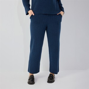 Custom Women Autumn <strong>Clothes</strong> 2026 Blue Rib-Knit Elastic Waist Wide-Leg <strong>Pants</strong> Regular Fit Casual Loungewear with Deep Pockets - Product Image 2