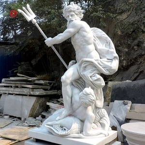 Célèbre pierre naturelle sculptée à la main Poséidon Sculpture dieu de la mer Statues en marbre blanc - Product Image 4