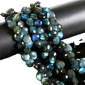Perles Alif Internat en labradorite naturelle facettée en forme de cœur, 11-12 mm, avec éclat bleu, pour la fabrication de bijoux, 8 pouces, Jaipur - Product Image 1