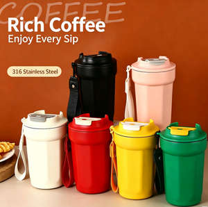 Vaso Térmico de Acero Inoxidable de 420 ml, Taza de Café Portátil para Viajes, a Prueba de Fugas, Aislada, con Cordón para Oficina y Actividades al Aire Libre - Product Image 1
