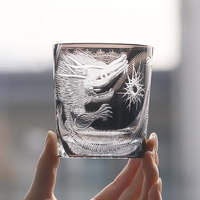 8.5oz Luxe Coupe À La Main Kiriko Style Bohême Verre Whisky Tasse Couleur Verre Gravé Verre À Whisky De Luxe avec Boîte Cadeau