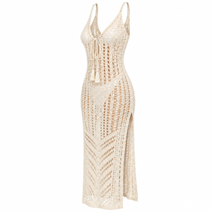 Vestido de ganchillo para mujer, con tirantes finos, chal de playa, vestido largo para nadar, ropa para vacaciones en resort - Product Image 4