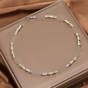 <b>Copper</b> Necklace With Zircon And Diamond Inlay Gold Silver Two Tone Letter X Design Clavicle <b>Chain</b> Unisex Fall 2024 - Product Image 4