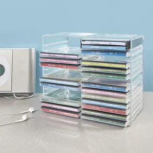 Organizador de CD empilhável de plástico transparente com pés de borracha | Suporte retangular para caixas de joias, ideal para salas de teatro