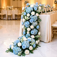 Chemin de table artificiel moderne bleu et blanc de haute qualité avec roses et hortensias, longueur 200 cm, pour décoration de table de mariage et de banquet