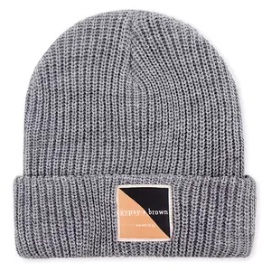 Gorro de punto de acrílico para mujer, gorro de invierno para mantener el calor, Color sólido