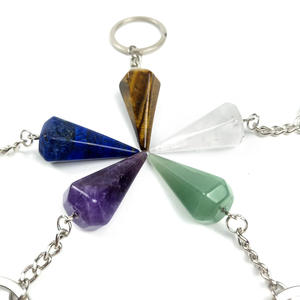 DIY piedra de cuarzo piedra Natural adivinación espíritu péndulo Hexagonal llavero colgante Ojo de Tigre lapislázuli amatista verde Aventurina curación <span class=keywords><strong>Ener</strong></span> artesanía popular - Product Image 6