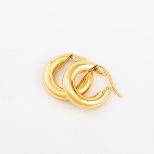 Hoop Earrings <b>Titanium</b> Steel Gold Plated Thick Geometric Design For Women - Product Image 2
