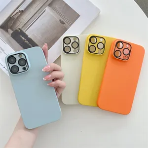Solid Color Camera Lens Protection Phone Case For iPhone 14 13 Pro Max 11 12Pro Max 14Plus Shockproof Hard PC Plastic Back Cover