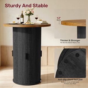 Mesa de Bar Comercial Redonda de Madera Maciza con Gabinete de Almacenamiento de Múltiples Niveles, Resistente al Agua y a los Arañazos, con Puertas Corredizas a la Altura del Mostrador para Centros Comerciales - Product Image 4